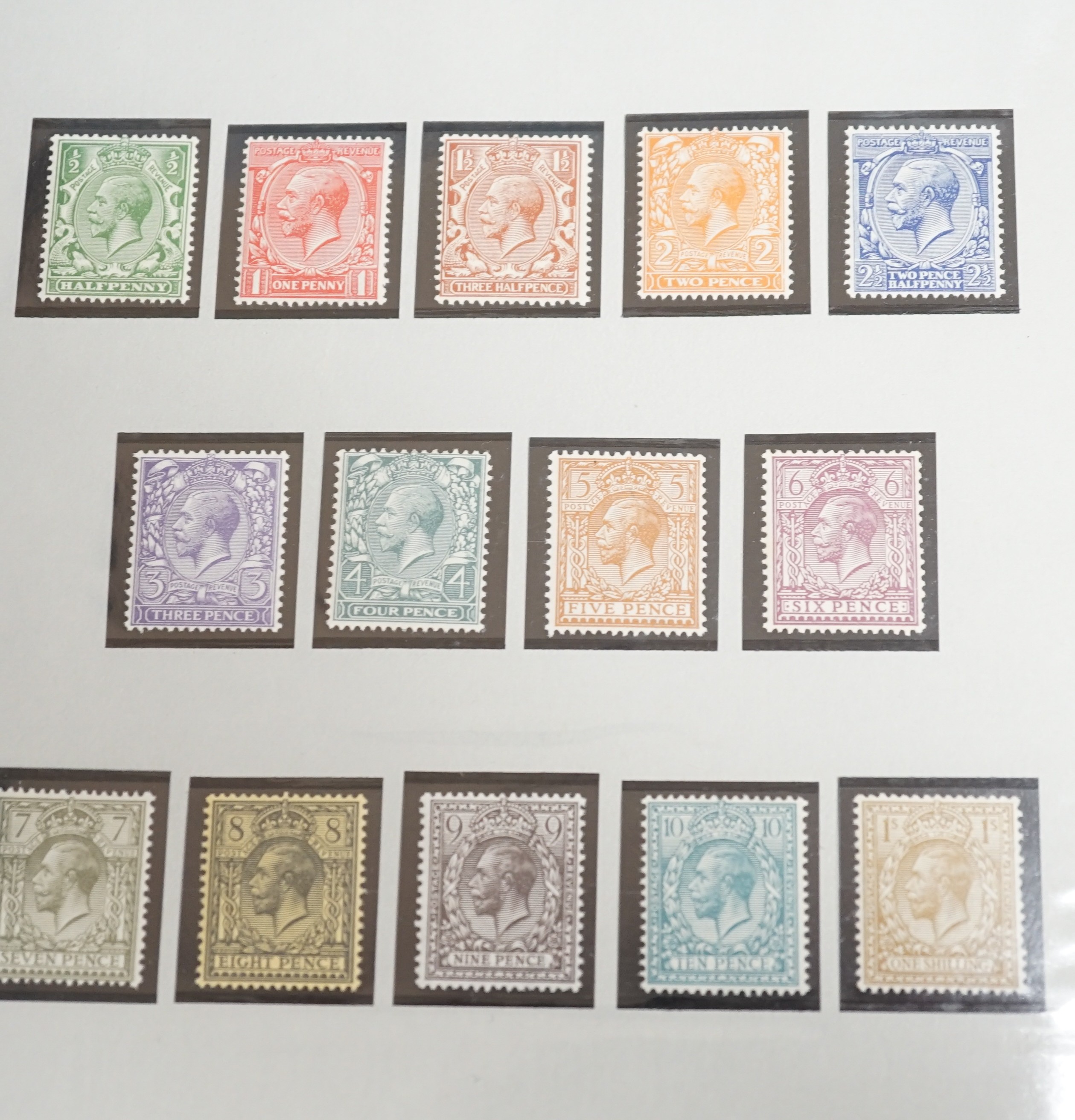 Great Britain stamps in two folders with 1840 1d black used (2), Edward VII 10 sh. used, George V and George VI mint plus album USA, stamps from 1857-1960's mint and used